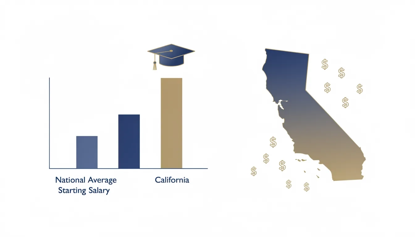 Bar chart comparing national vs California starting salaries for 2026 graduates