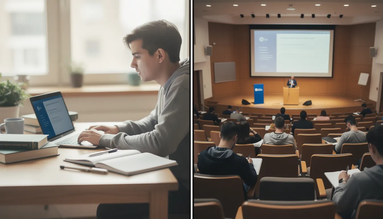 Side-by-side comparison of online and on-campus graduate study environments