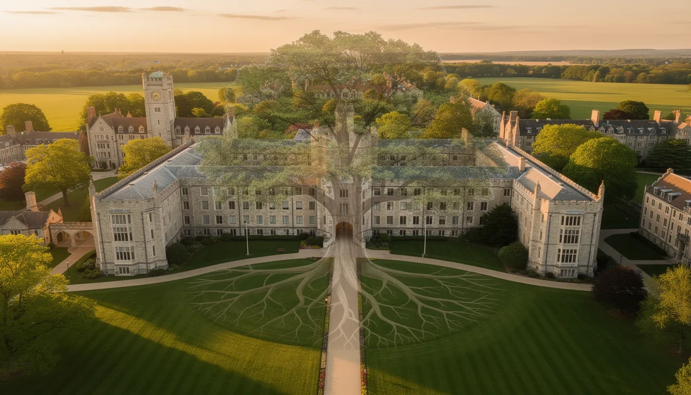 Aerial view of a university campus representing the enduring nature of an endowment