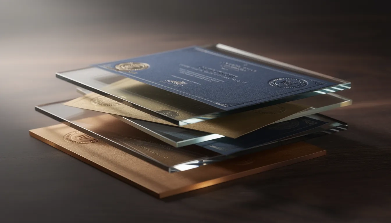 Stacked certificates and credentials symbolizing the shift toward alternative hiring qualifications