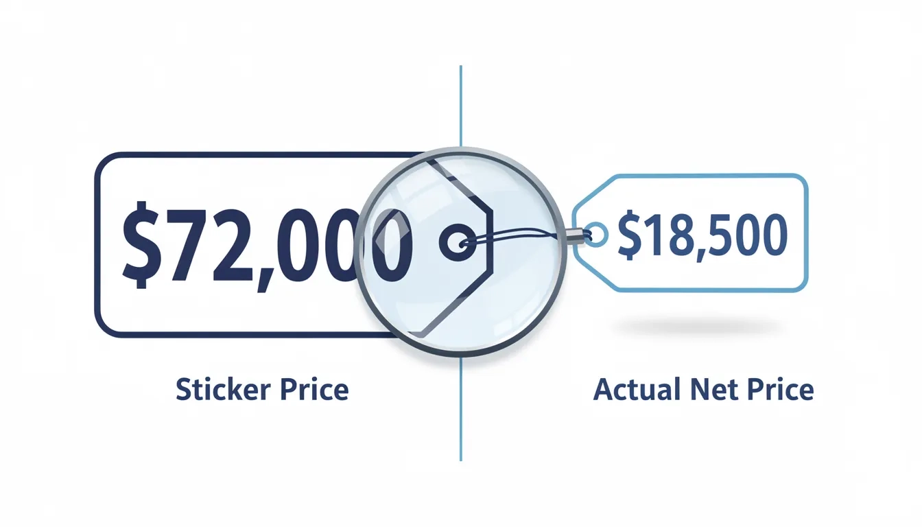 Comparison between sticker price and actual net price of college tuition