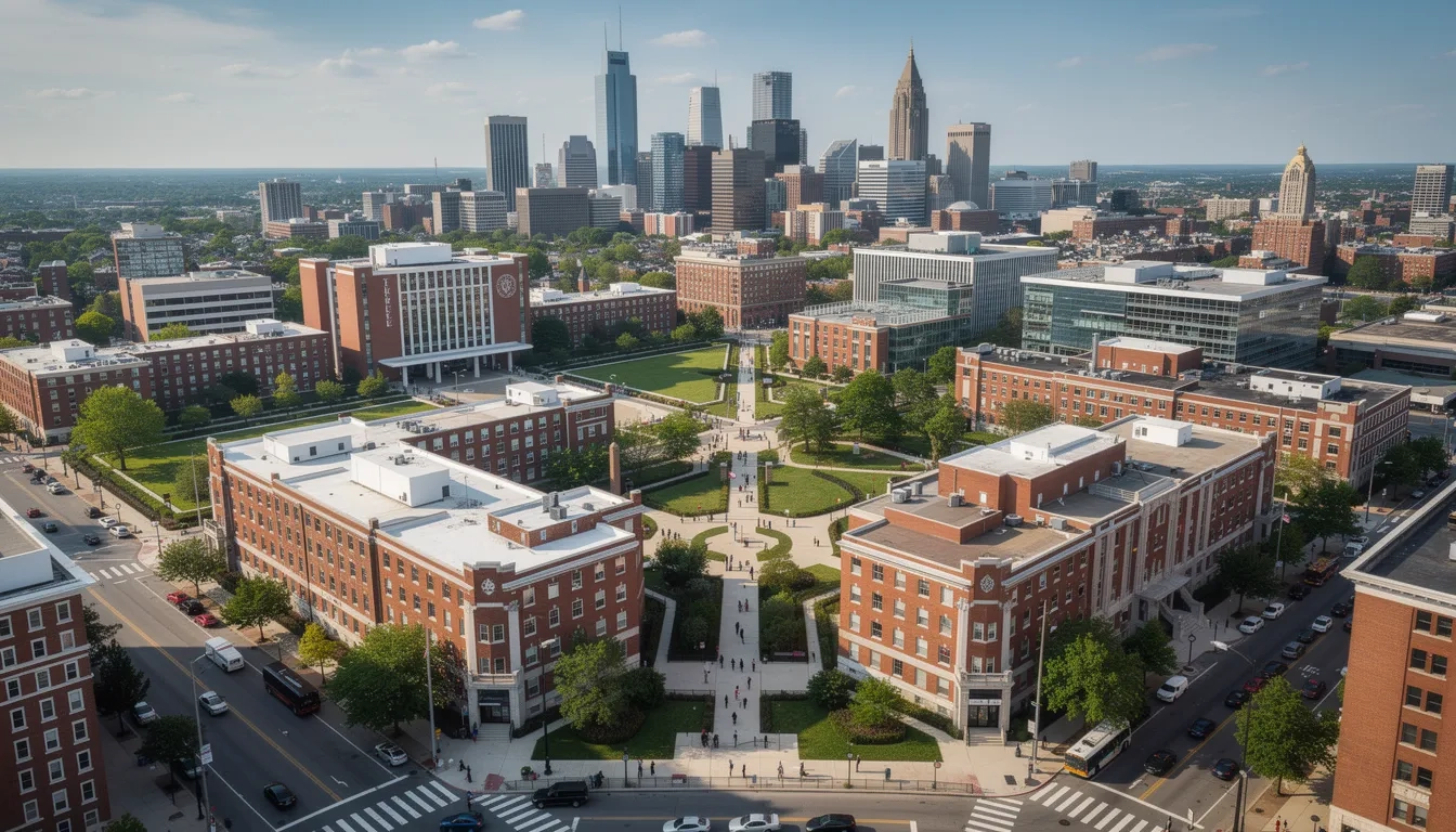 Aerial view of Temple University main campus in North Philadelphia