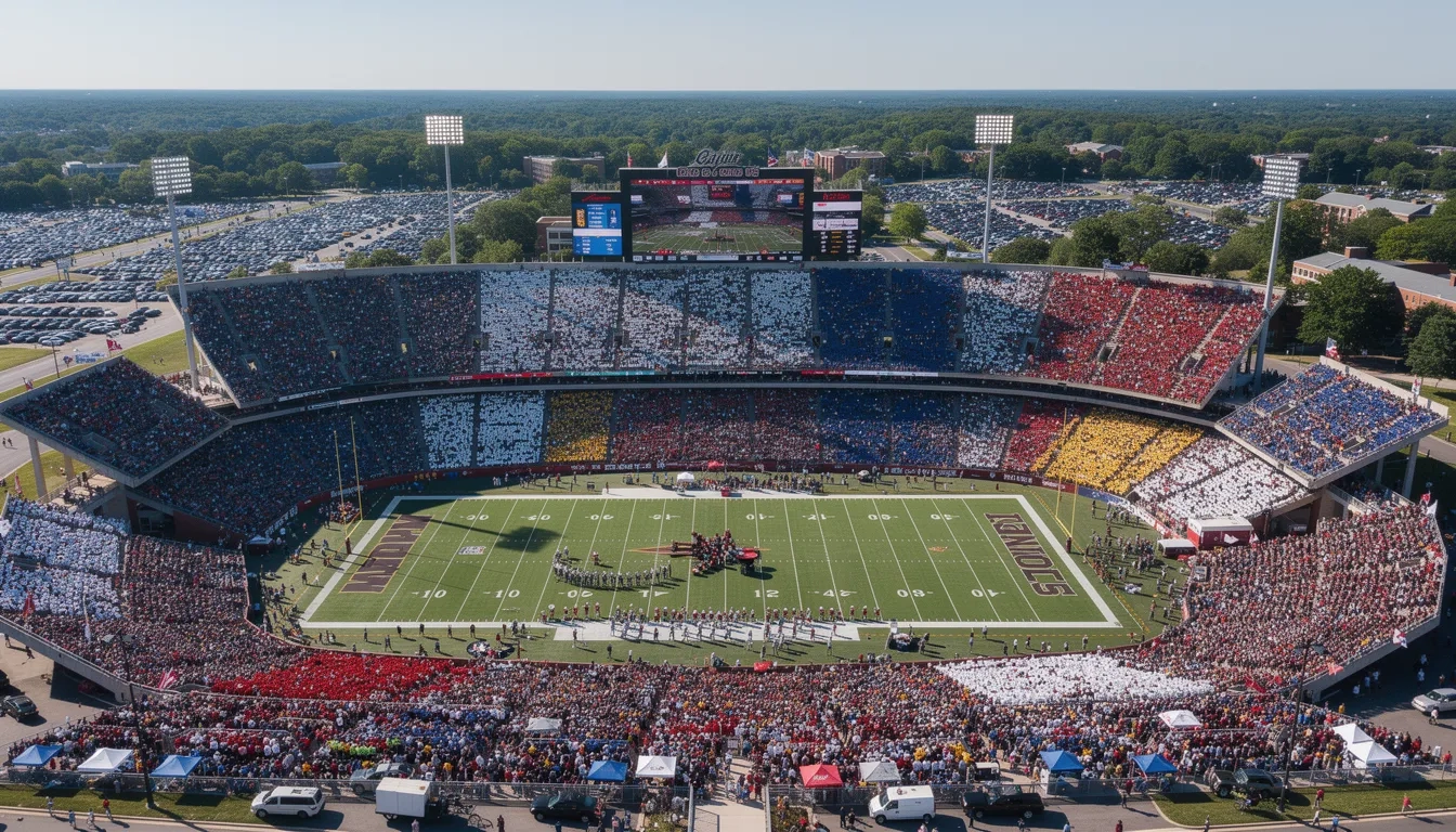 Packed college football stadium aerial view