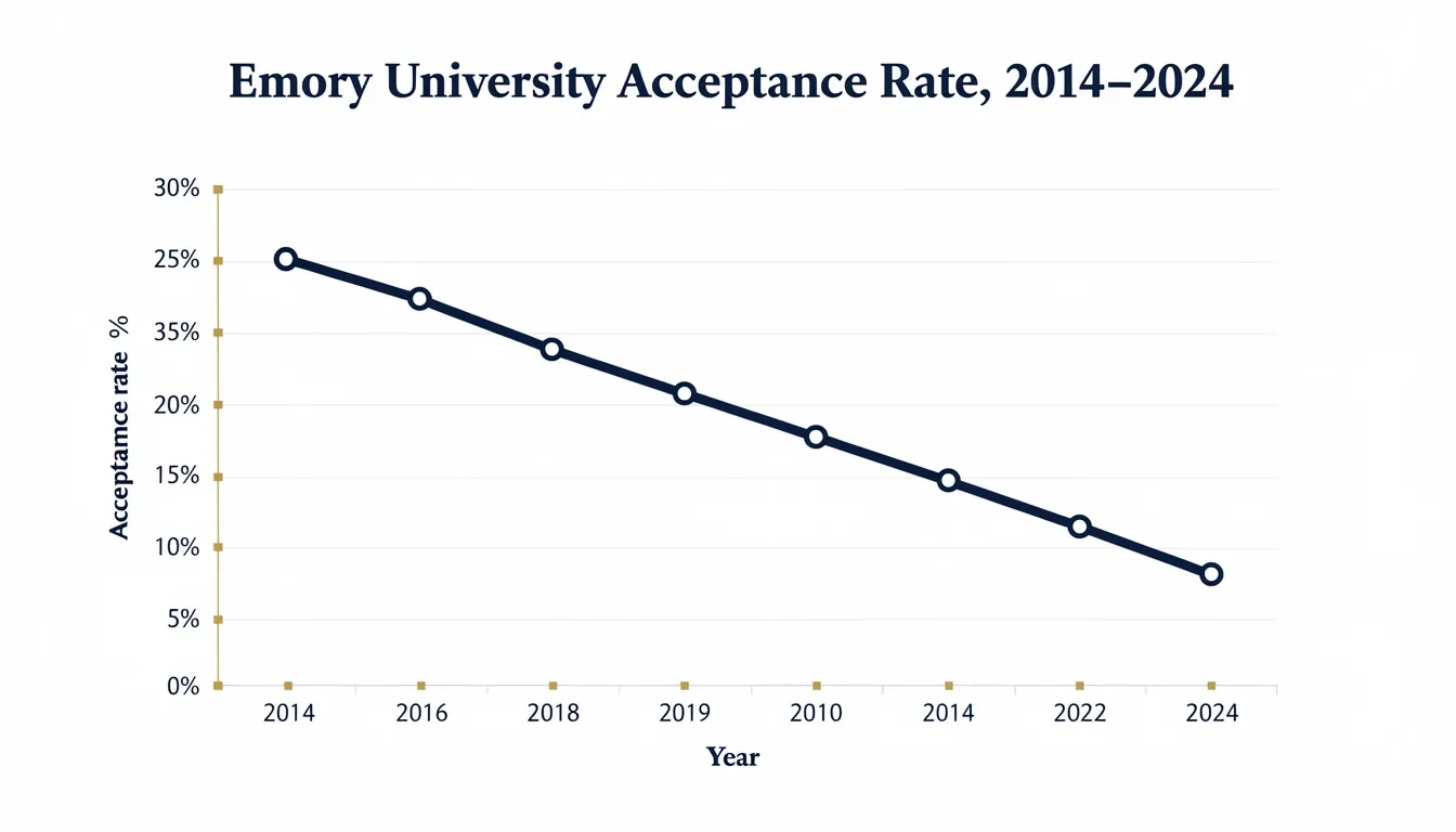 Chart showing Emory University acceptance rate declining over the past decade