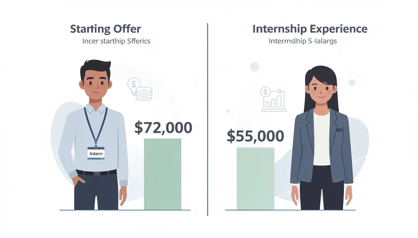 Side-by-side comparison of starting salaries for graduates with and without internship experience