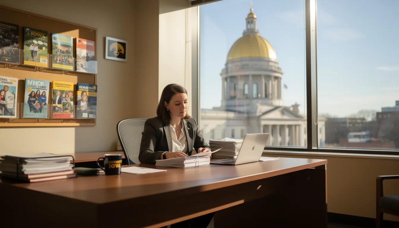 University of Iowa admissions office with Old Capitol building in background