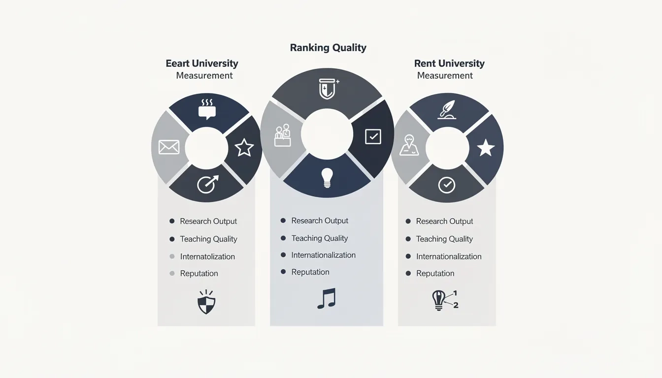 Diagram showing how three major university ranking systems measure different criteria for data analytics programs