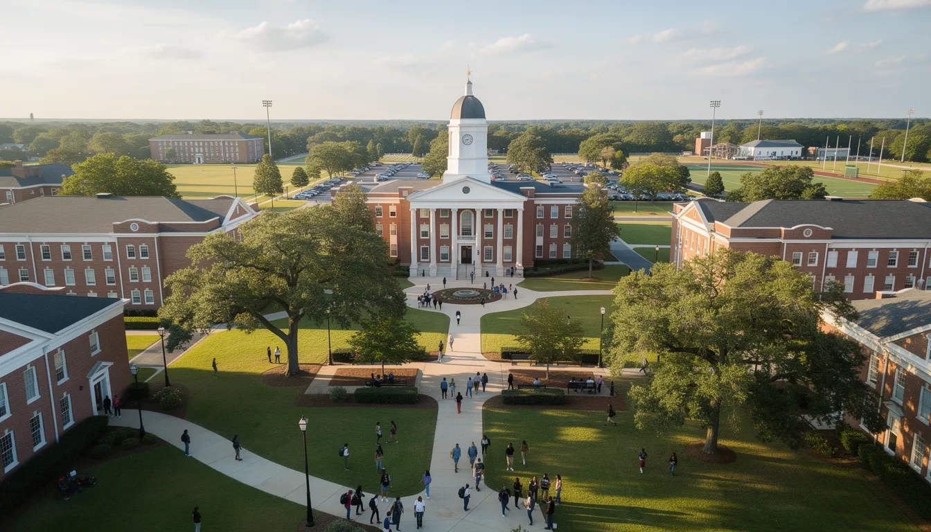 Aerial view of North Carolina A&T State University campus in Greensboro