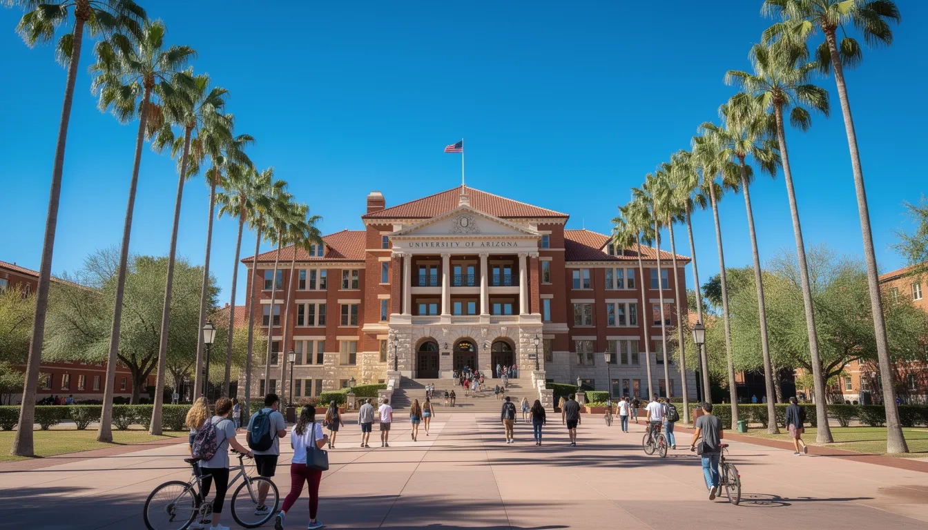 University of Arizona campus entrance with students