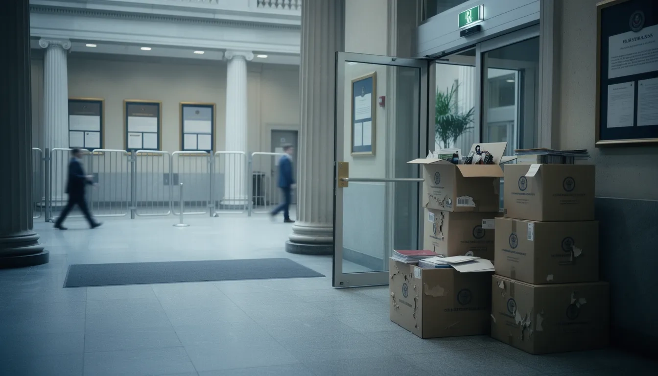 Boxes being moved out of a federal government building, representing servicers exiting the student loan system
