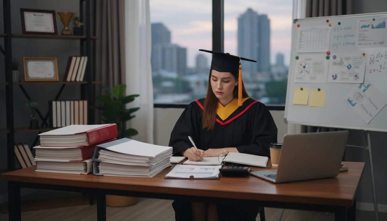 Graduate student reviewing FAFSA documents independently