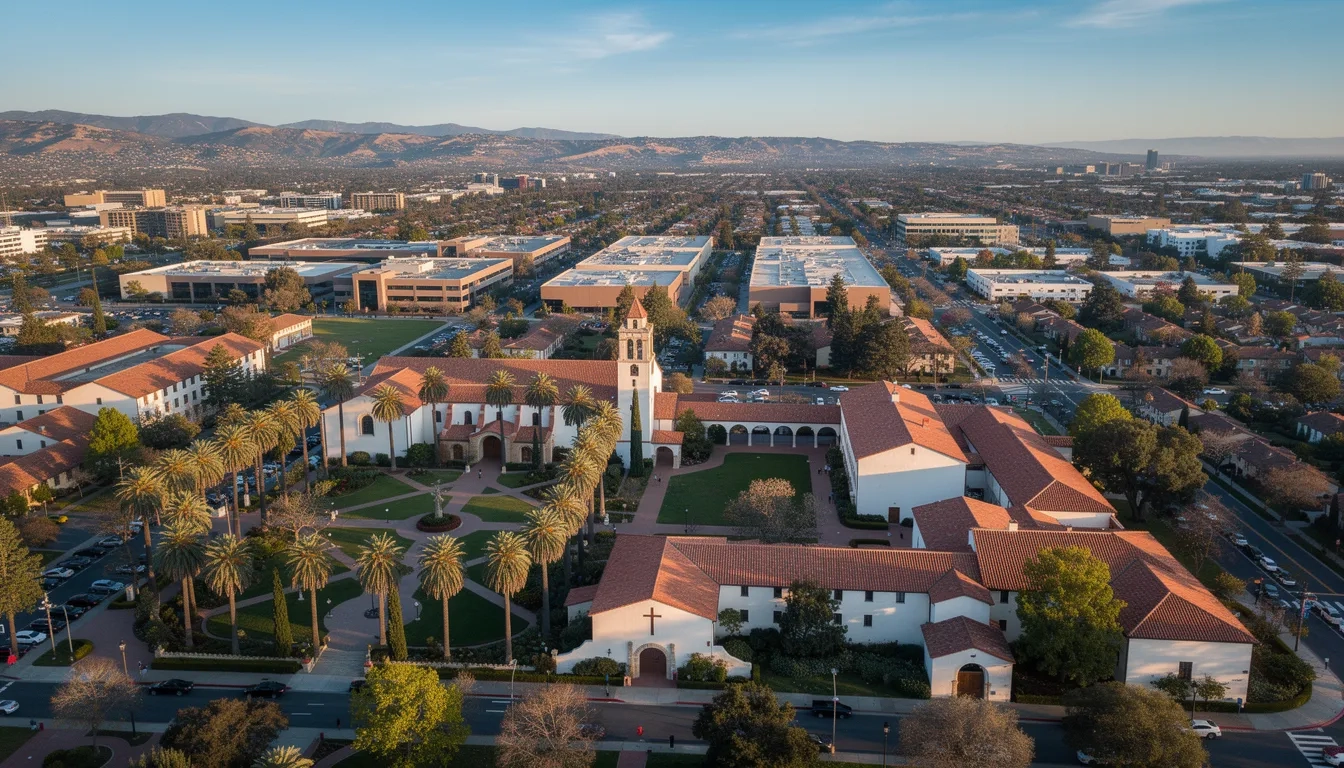 Aerial view of Santa Clara University campus in Silicon Valley