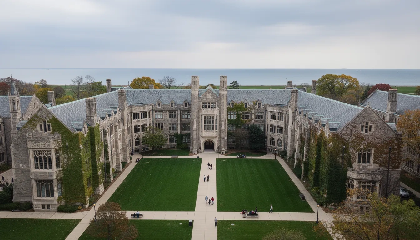 Aerial view of the University of Chicago main quadrangles