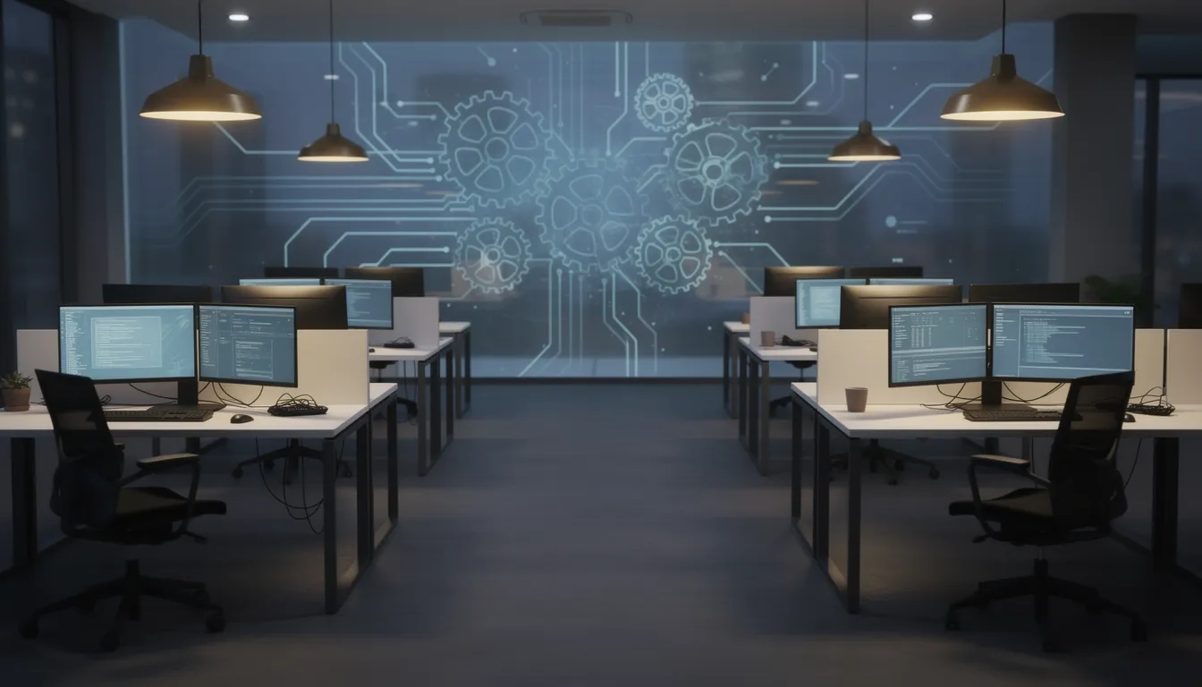 Empty modern office workspace symbolizing shifting careers due to AI automation