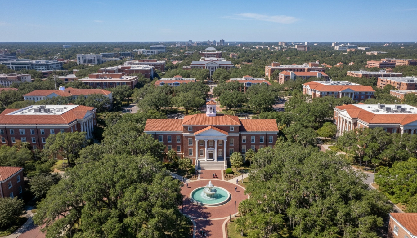 Aerial view of Florida State University's main campus in Tallahassee