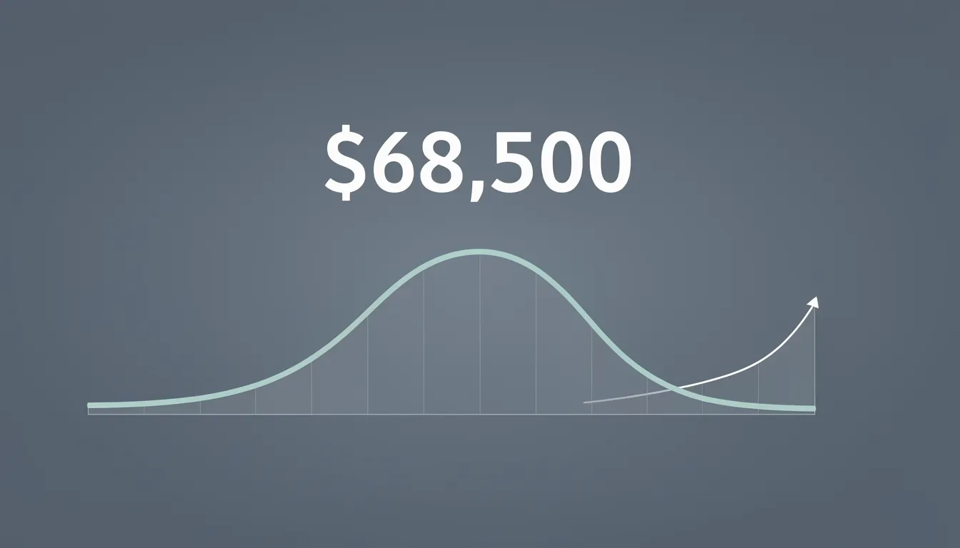 Chart showing the mean starting salary for U.S. bachelor's degree holders in 2026 is $68,500, with the distribution skewed by high earners