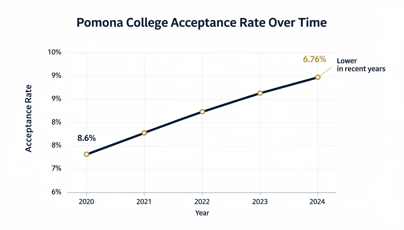 Chart showing Pomona College acceptance rate declining from 2020 to present