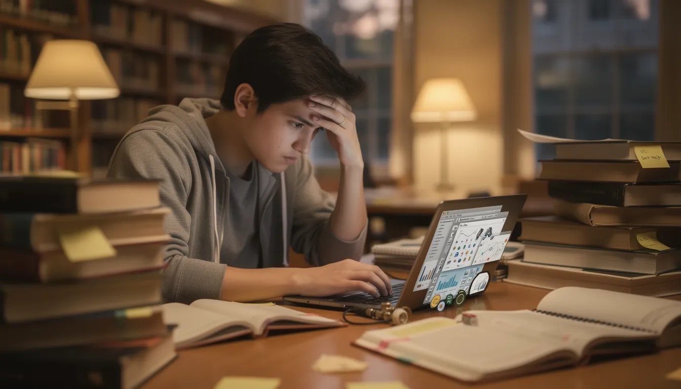 Student struggling with a difficult learning management system interface