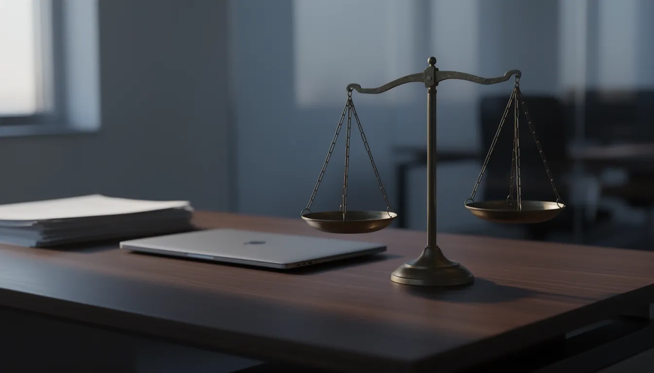 An unbalanced bronze scale on a desk symbolizing pay inequality