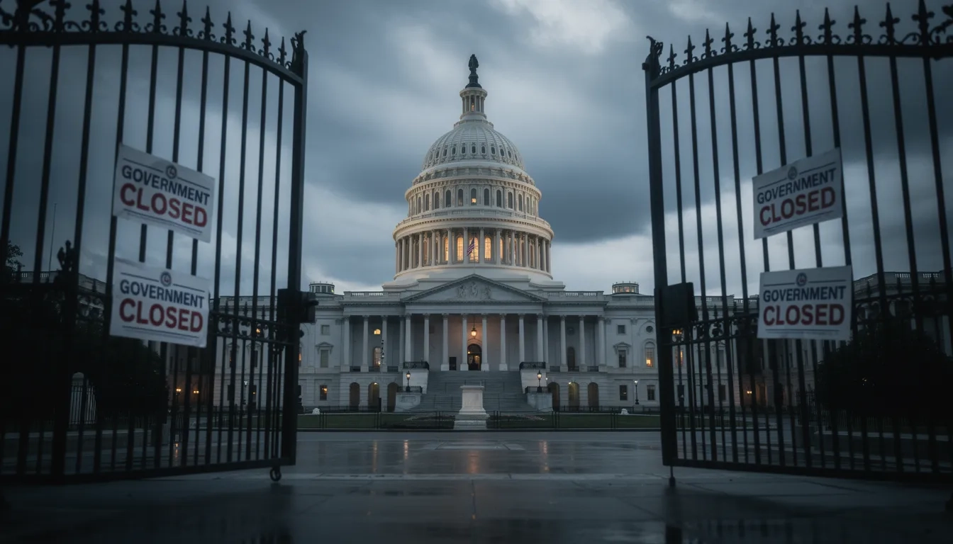US Capitol building with government shutdown signage