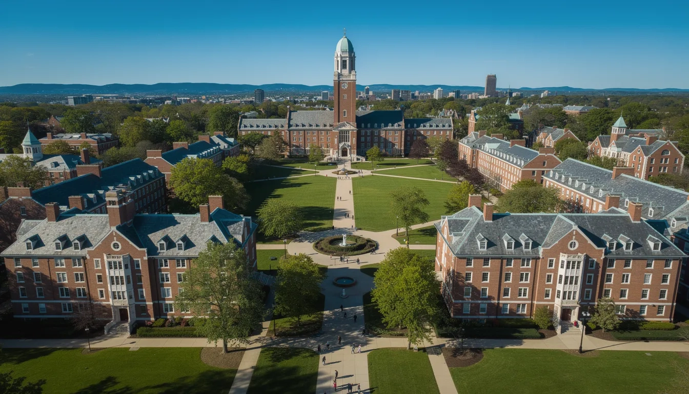 Aerial view of an elite university campus