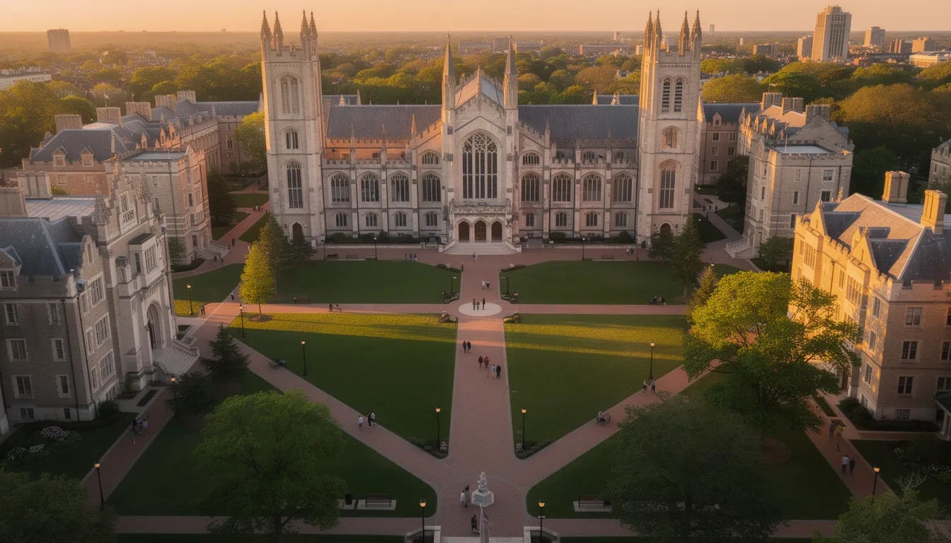 Aerial view of a prestigious university campus