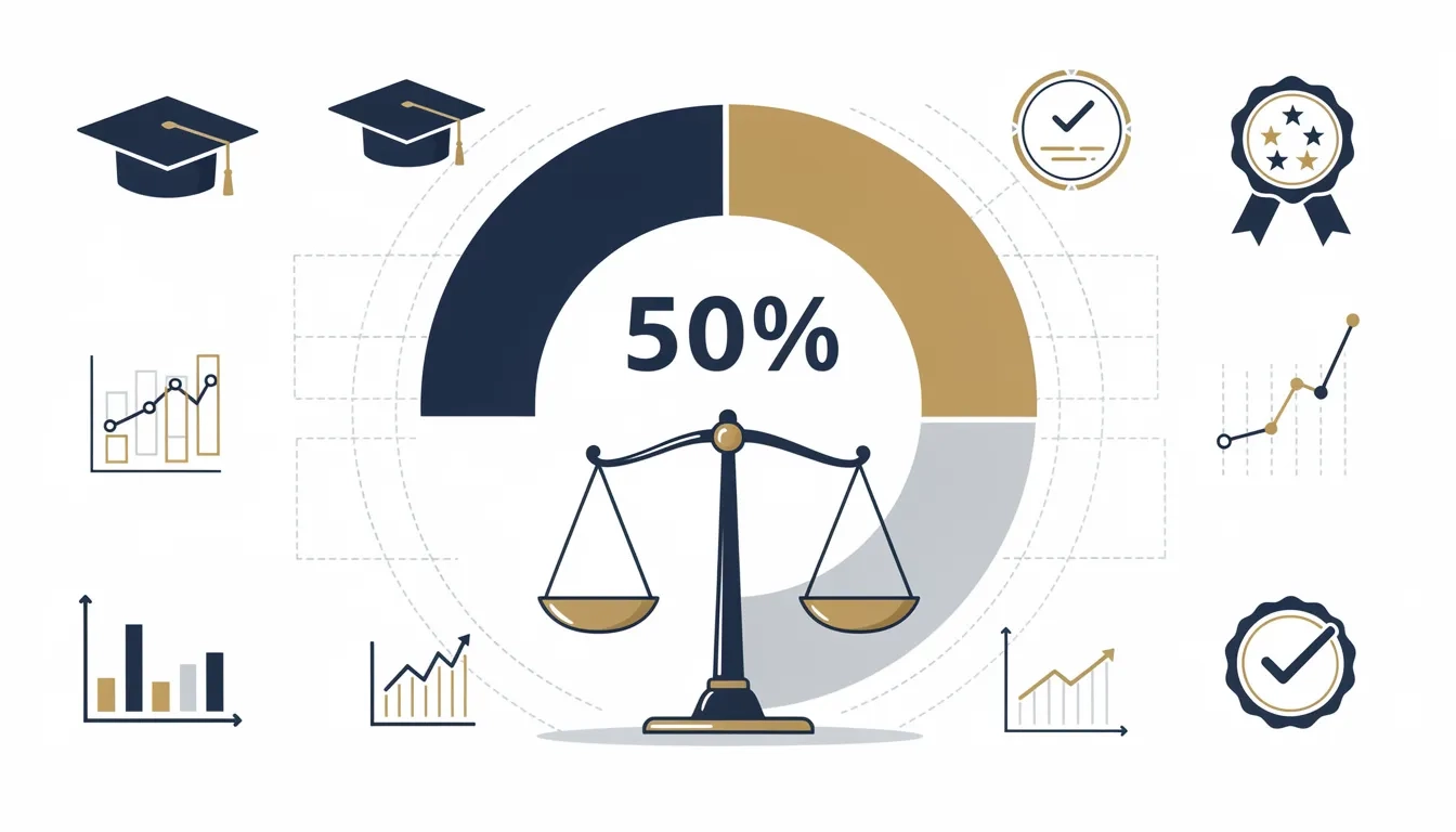 Visual breakdown of U.S. News part-time MBA ranking methodology showing peer assessment at 50% weight