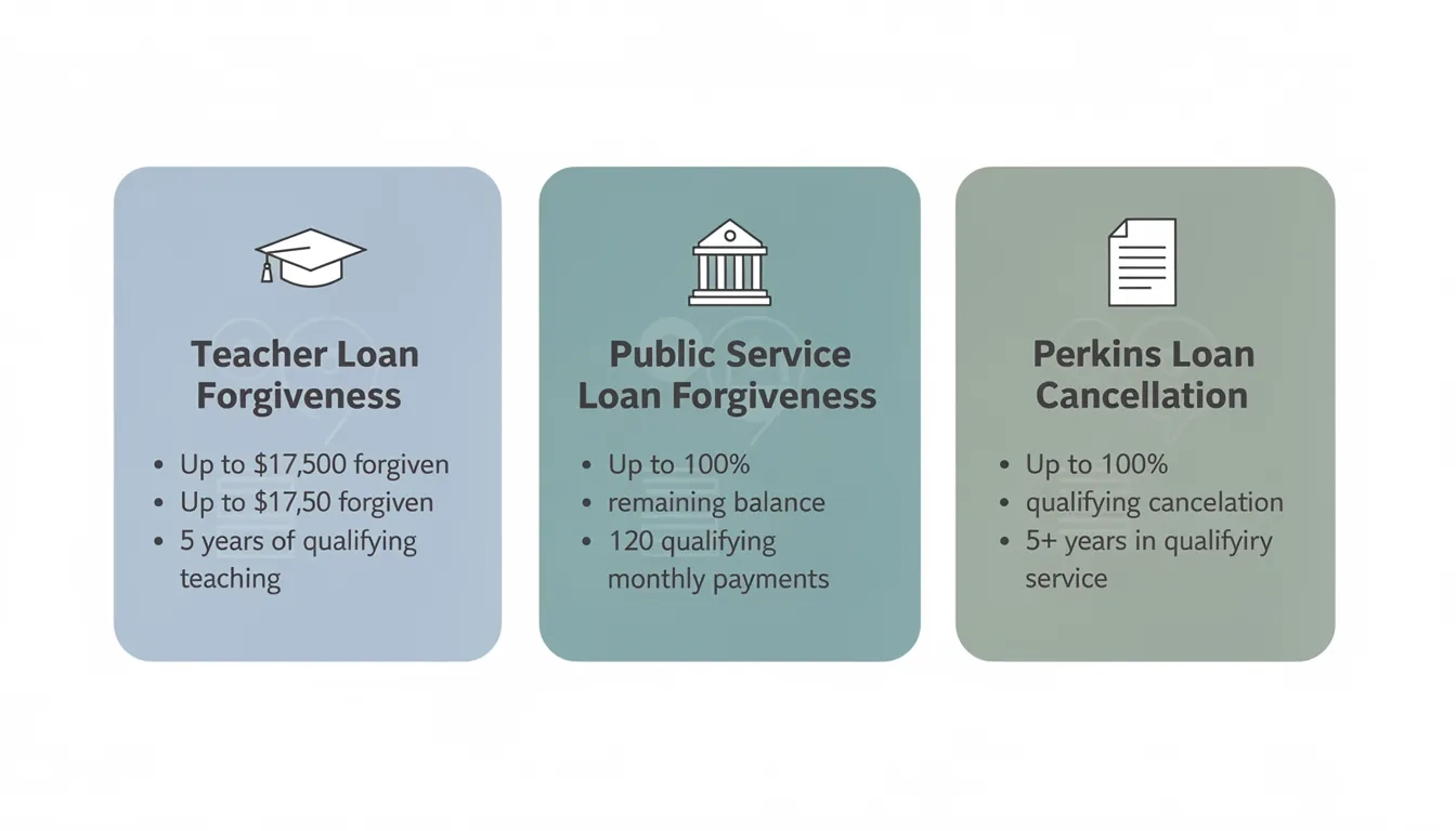 Side-by-side comparison of three federal teacher loan forgiveness programs