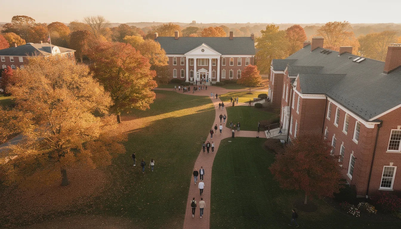 Delaware college campus aerial view in autumn