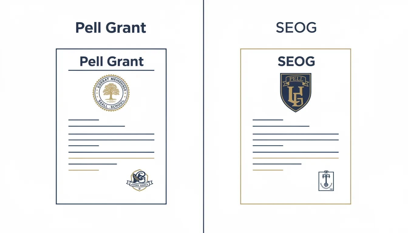 Side-by-side comparison of Pell Grant and SEOG grant documents illustrating the difference between entitlement and campus-based funding