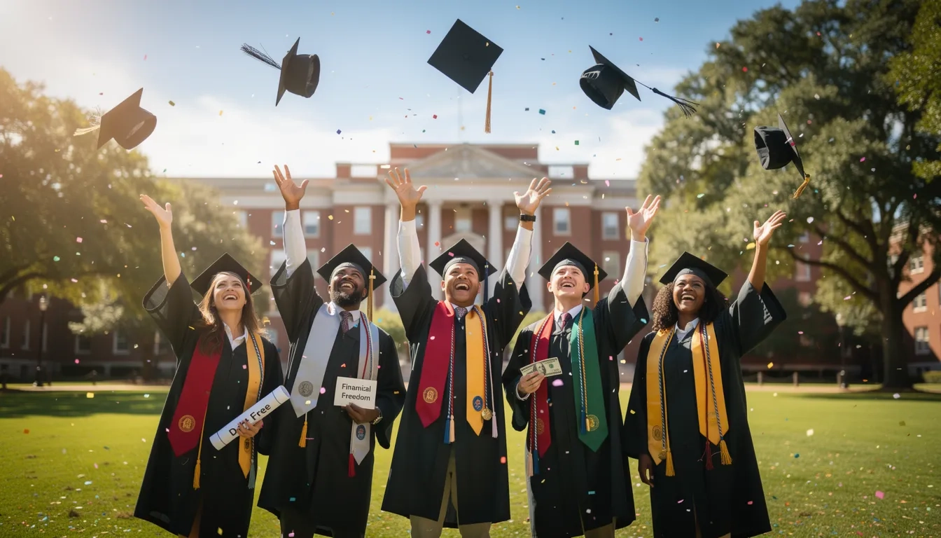 College graduates celebrating at commencement ceremony
