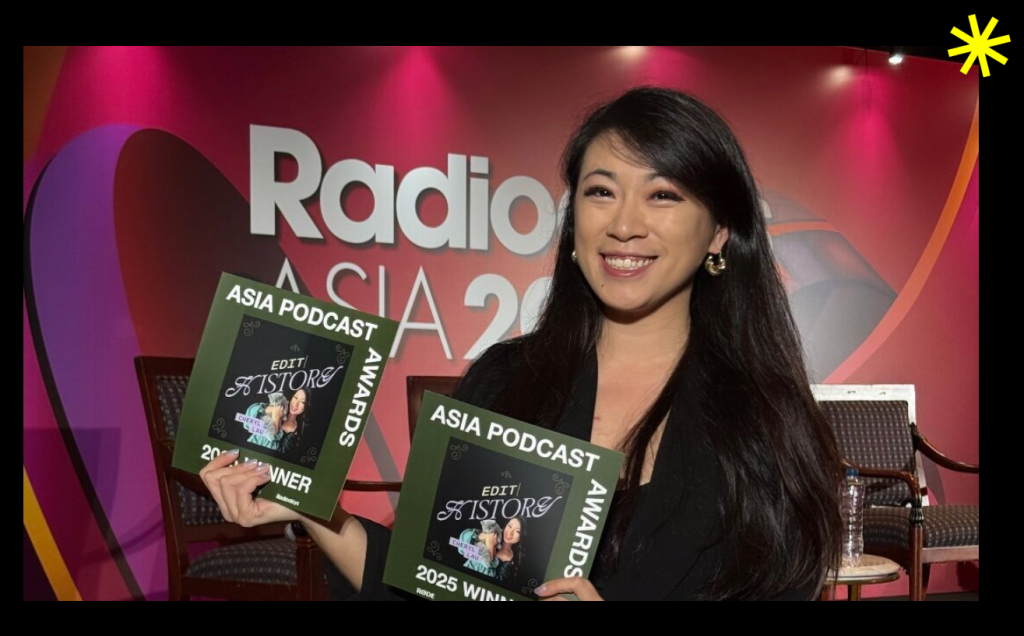 Cheryl Lau at the Asia Podcast Awards after winning in two categories for her podcast, EDIT HISTORY