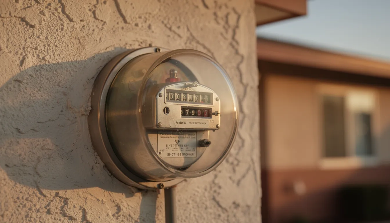 Electric meter on a California home representing utility bill assistance programs