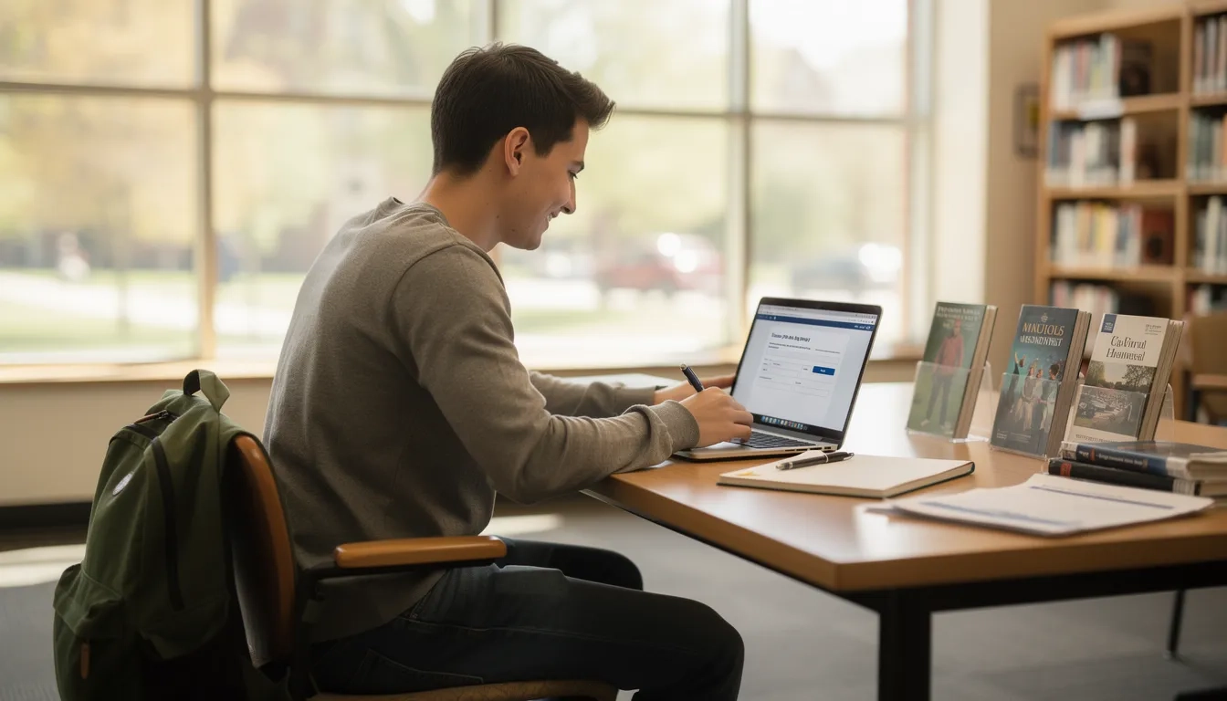College student independently completing financial aid forms on a laptop
