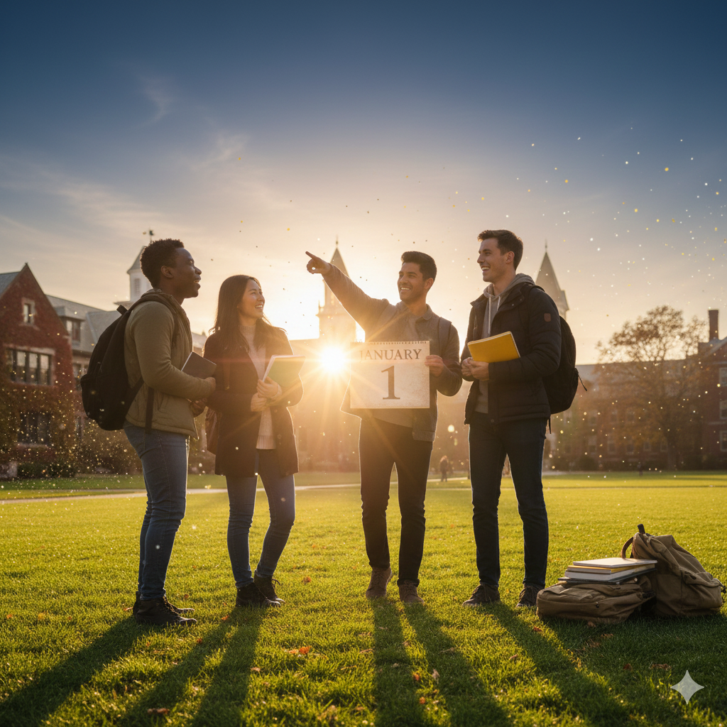 students celebrating the start of the new year - New Year's goals