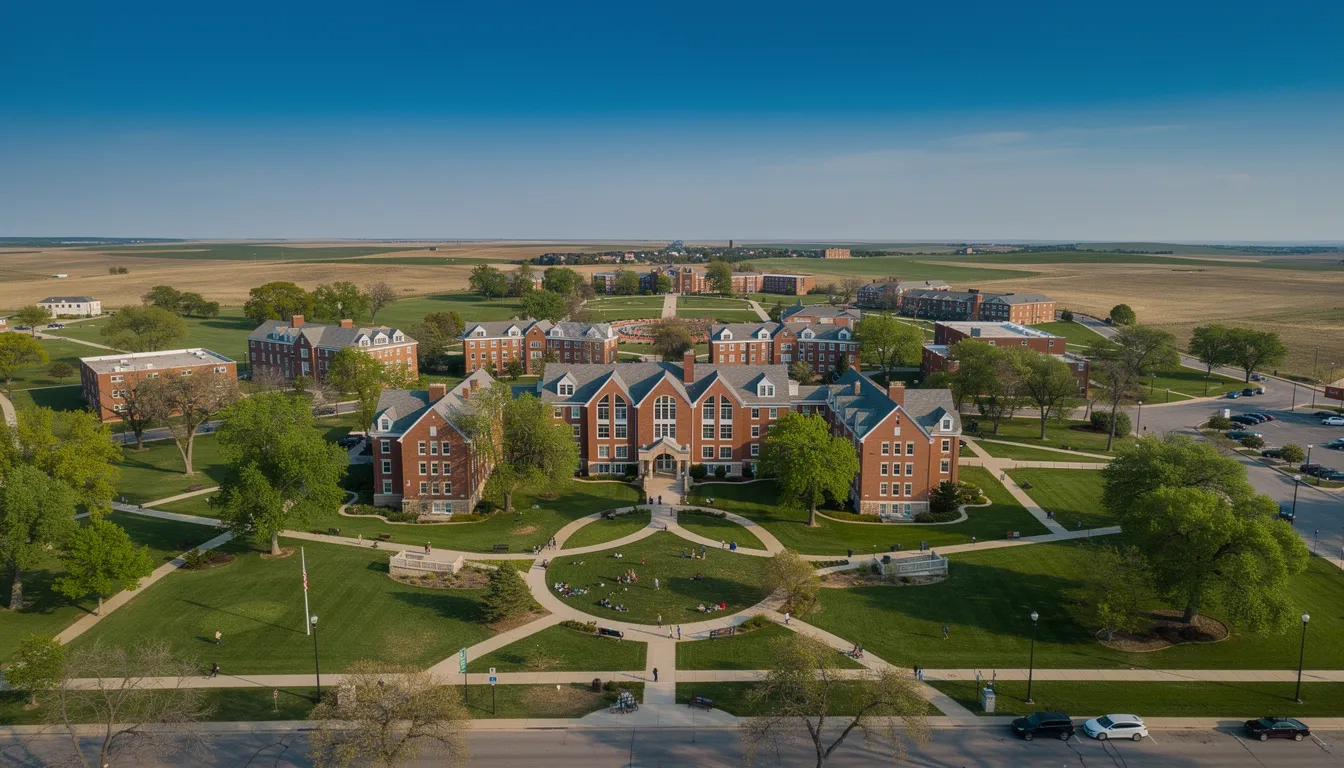 South Dakota university campus aerial view