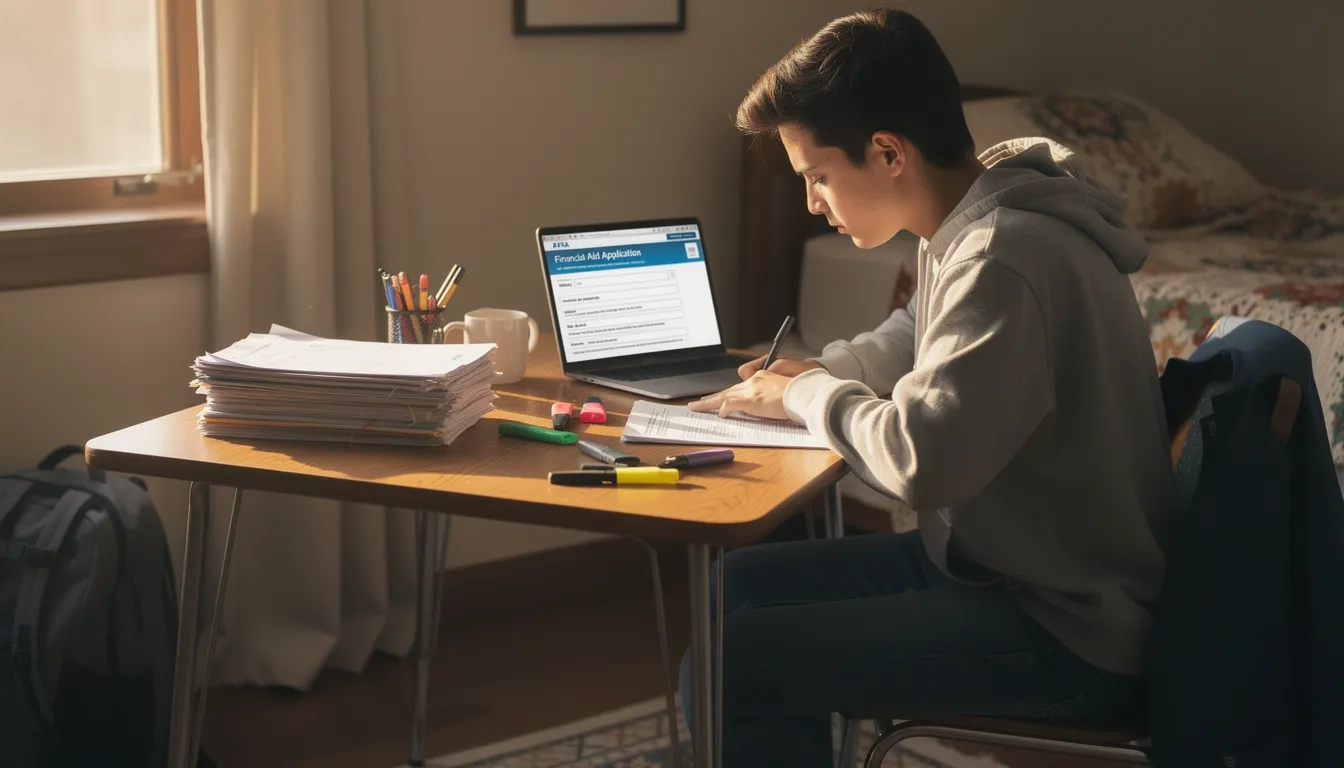 College student completing federal financial aid application