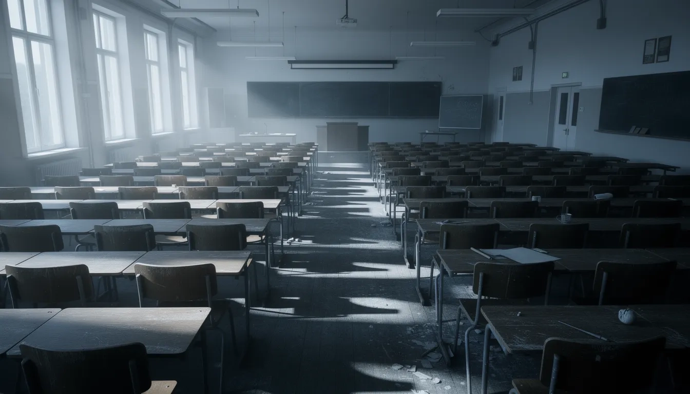 Empty university lecture hall representing the scale of student loan debt