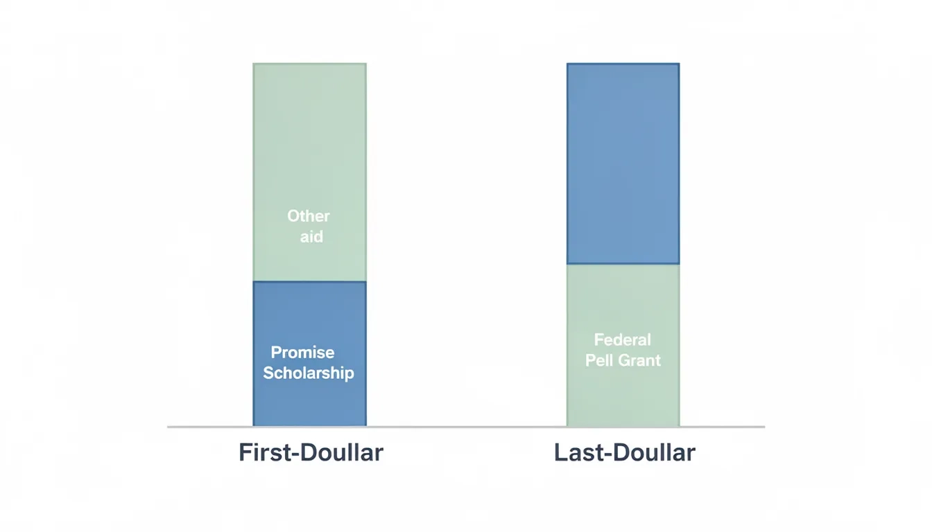 Side-by-side comparison of first-dollar and last-dollar scholarship stacking diagrams