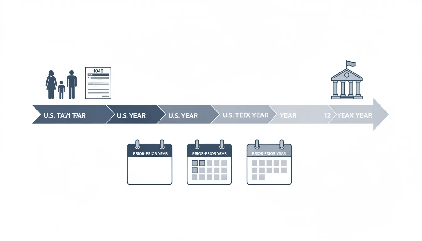 Diagram showing how the FAFSA prior-prior year tax data system works with a timeline of calendar years