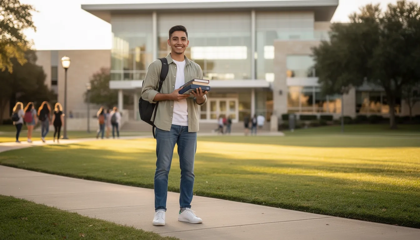 Hispanic college student on university campus