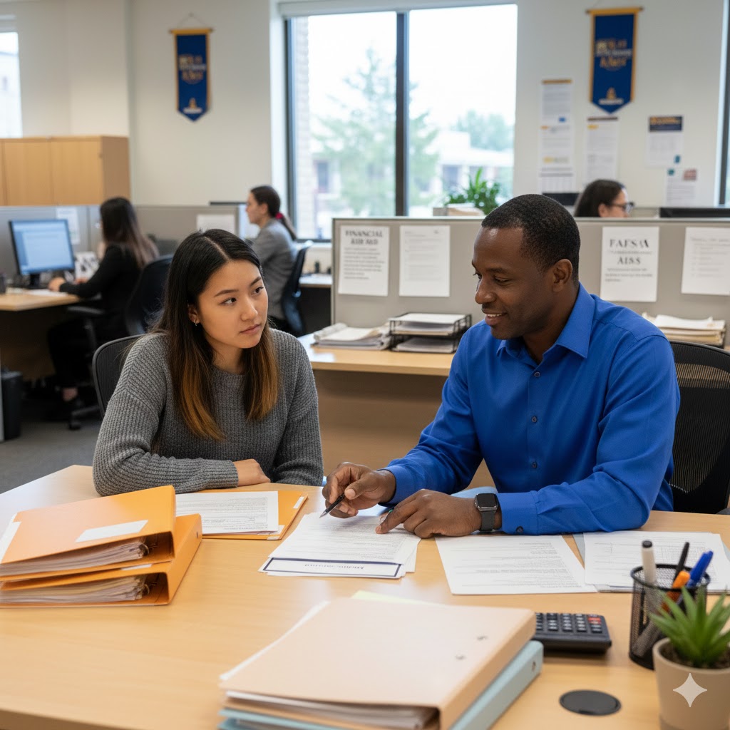 student meeting with financial aid advisor