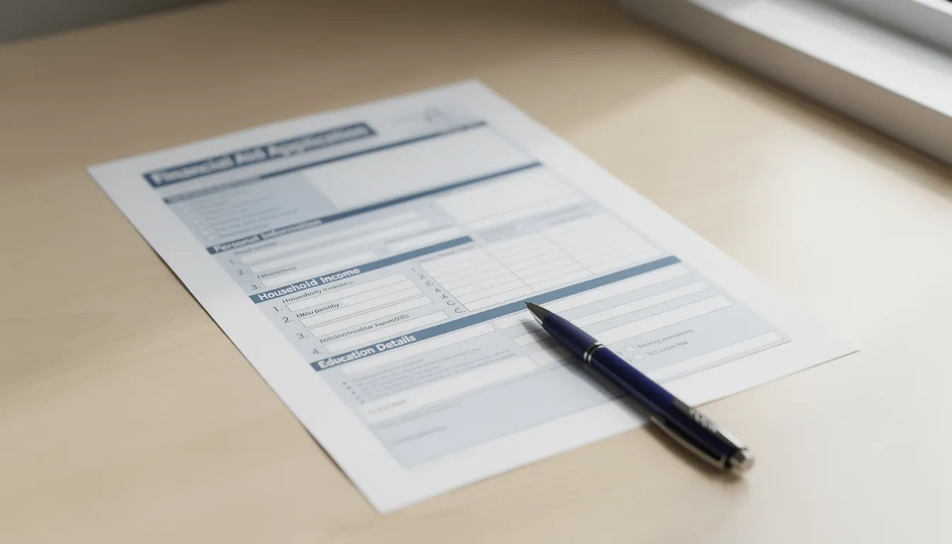 A FAFSA form on a desk with a pen, representing the old financial aid assessment rules