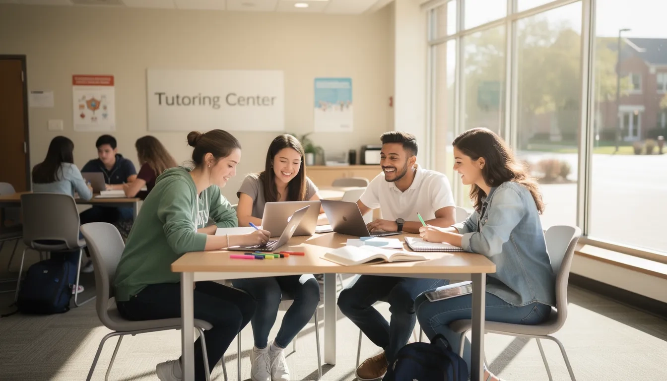 Students working together at a campus tutoring center
