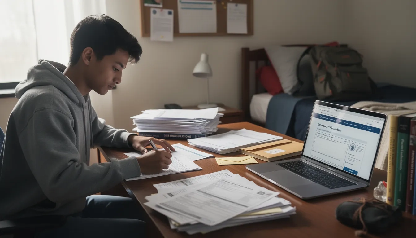 College student completing federal financial aid paperwork