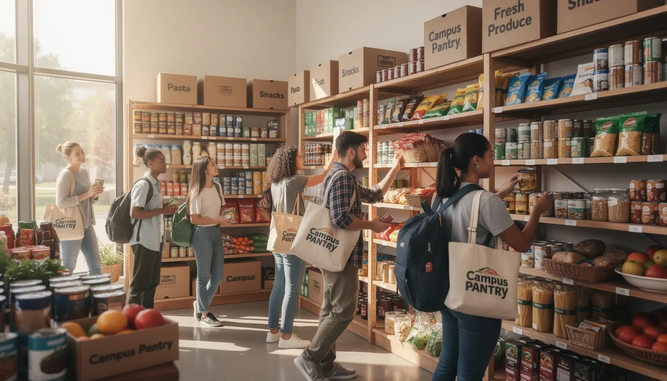 Students accessing a campus food pantry