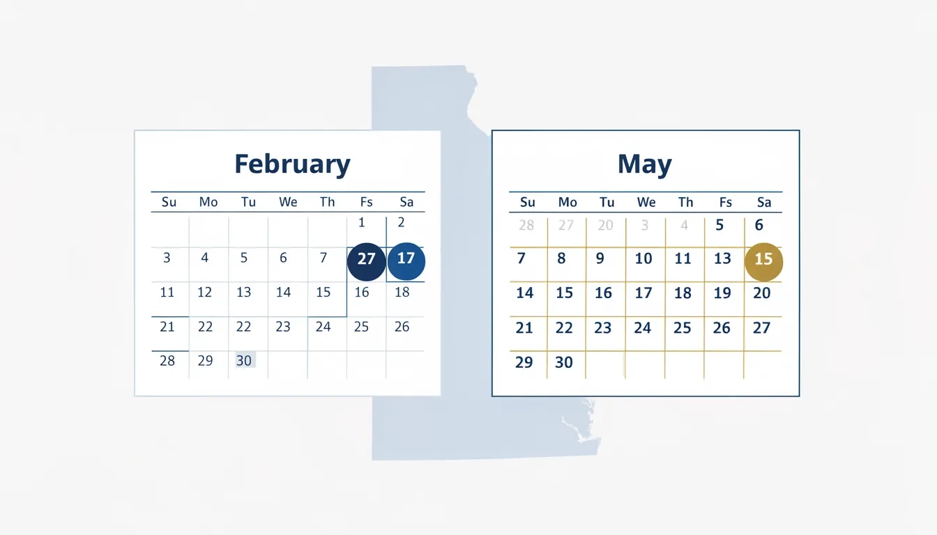 Calendar highlighting Delaware FAFSA deadlines of February 27 and May 15