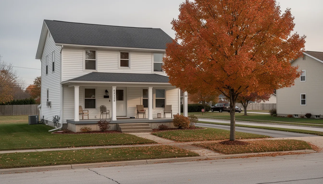 Midwestern suburban home in autumn representing Ohio property tax relief
