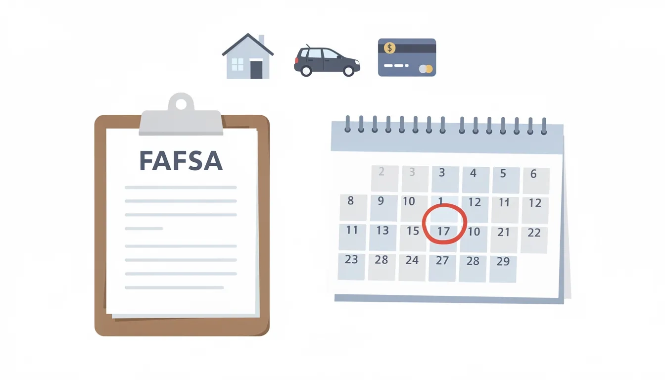 FAFSA form with a calendar showing asset reporting is based on the filing date