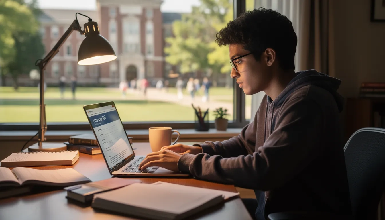 College student completing FAFSA federal financial aid application online